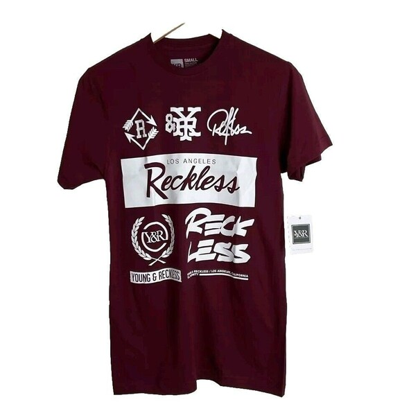 PacSun Young & Reckless Burgundy Red Graphic T-shirt 100% Cotton Sz Small NWT - Picture 1 of 6